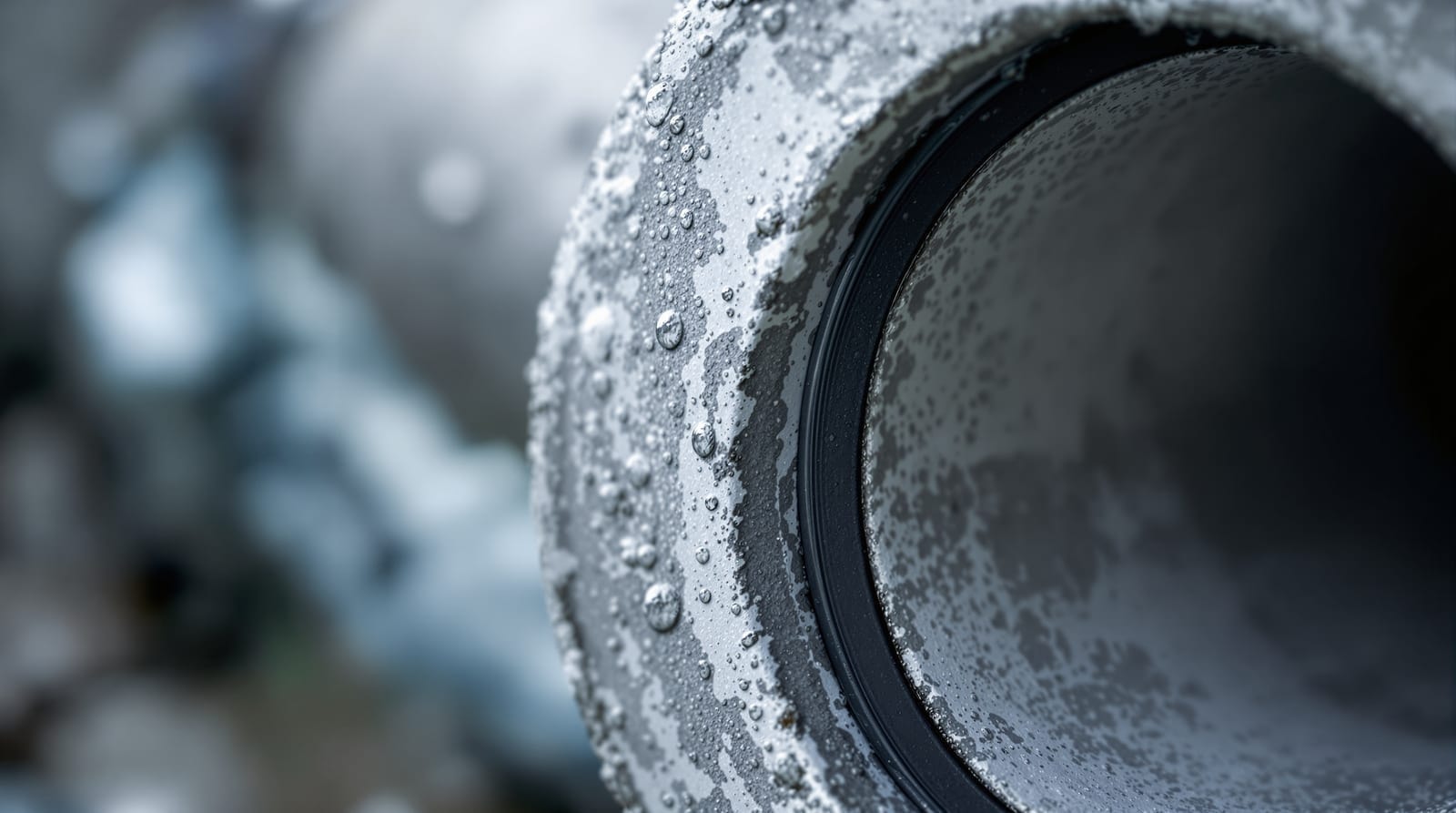 Rubber gasket seated in the spigot groove of a concrete pipe before the joint is made